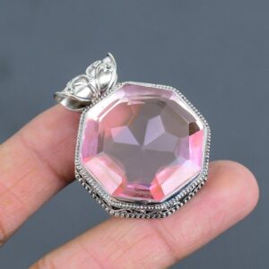 Faceted Pink Kunzite Pendant: Handmade 925 Sterling Silver Jewelry