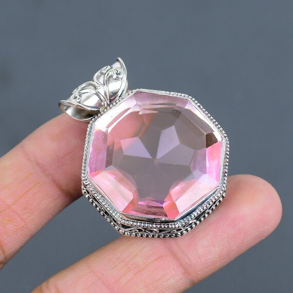 Faceted Pink Kunzite Pendant: Handmade 925 Sterling Silver Boho Jewelry