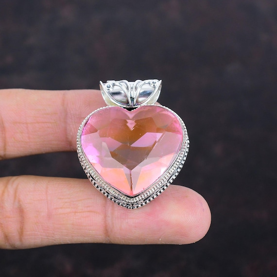 Faceted Pink Kunzite Heart Pendant: Vintage 925 Sterling Silver