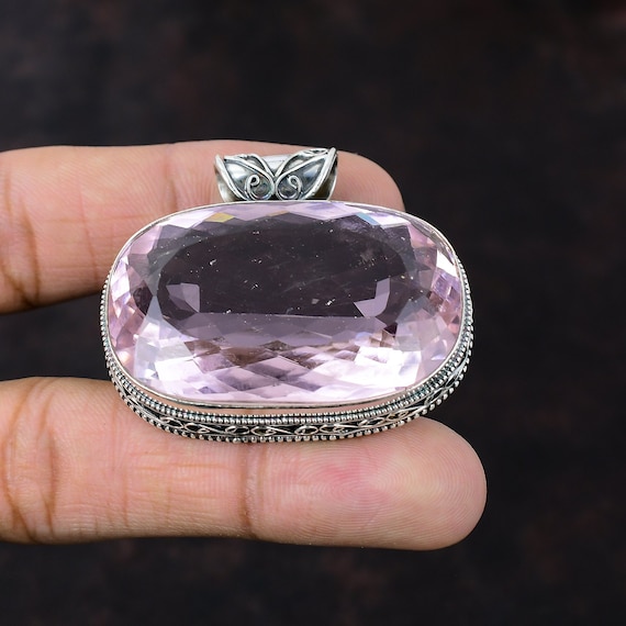 Faceted Pink Kunzite Pendant: Vintage 925 Sterling Silver Gemstone Jewelry
