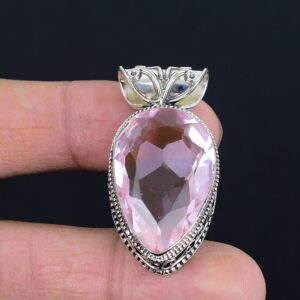 Faceted Pink Kunzite Pendant: Vintage 925 Sterling Silver, Handmade