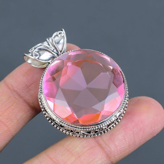Faceted Pink Kunzite Pendant: Vintage Sterling Silver Gemstone Jewelry