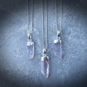 Kunzite Gemstone Necklace Sterling Silver • Raw Kunzite Pendant • Natural Pink Violet Crystal • Sterling Kunzite Point • Layering Necklace