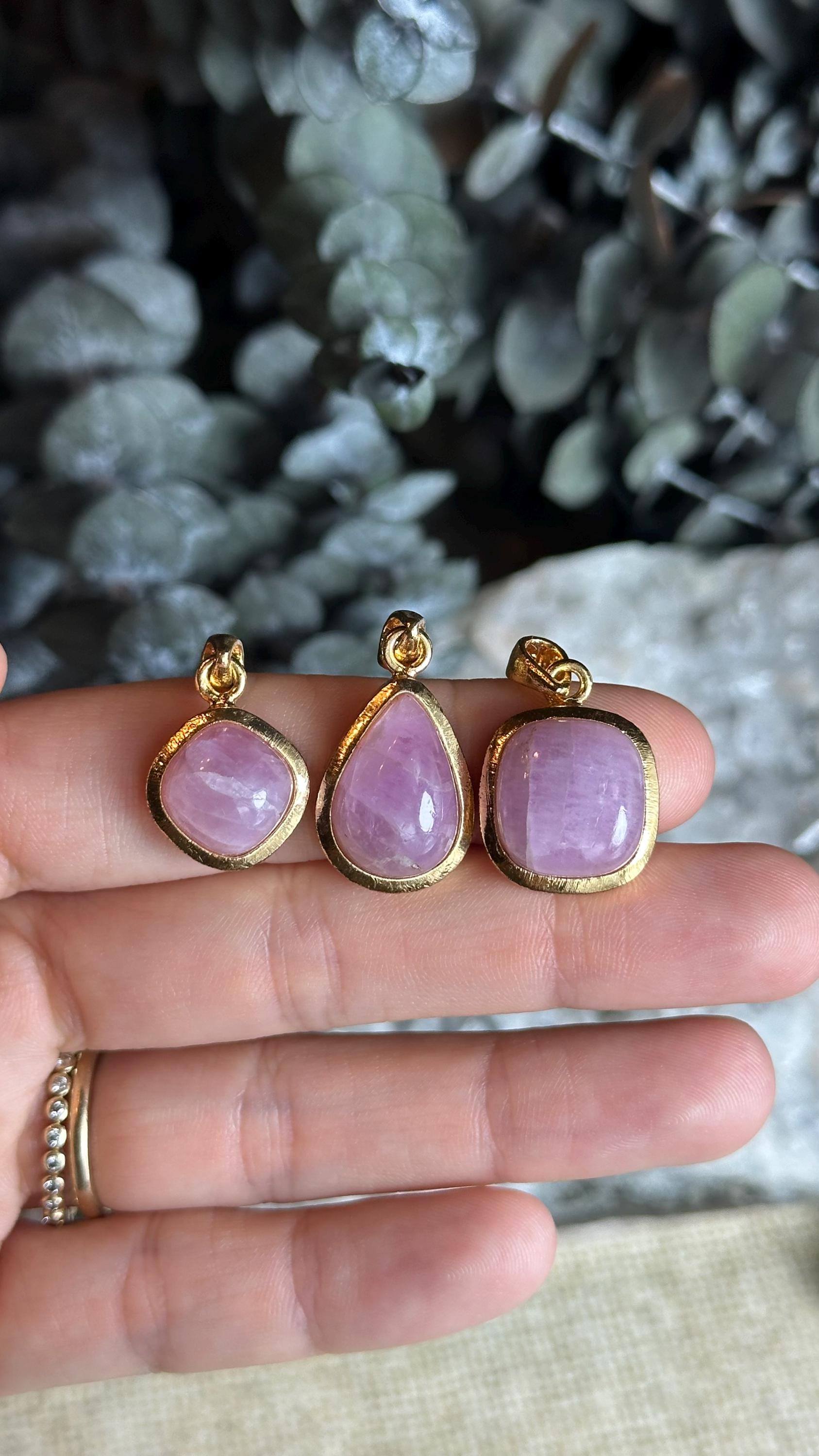 Gold Plated Kunzite Pendant Necklace: .925 Sterling Silver