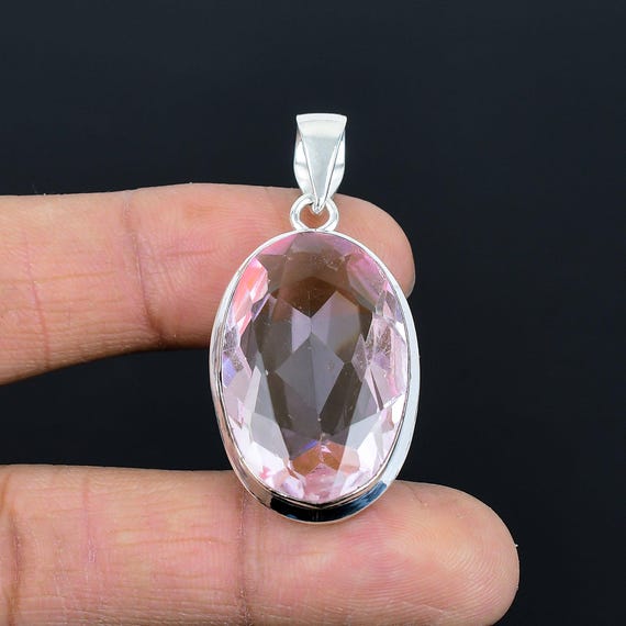 Handmade Faceted Pink Kunzite Pendant: 925 Sterling Silver Gemstone Jewelry