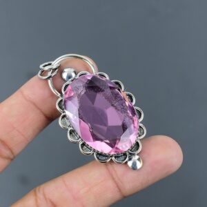 Handmade Faceted Pink Kunzite 925 Sterling Silver Pendant