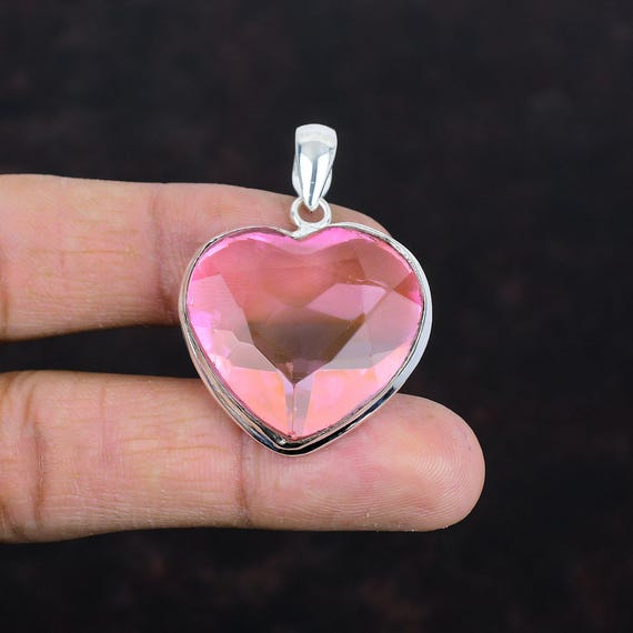 Handmade Heart Pink Kunzite Pendant: 925 Sterling Silver Gemstone Jewelry