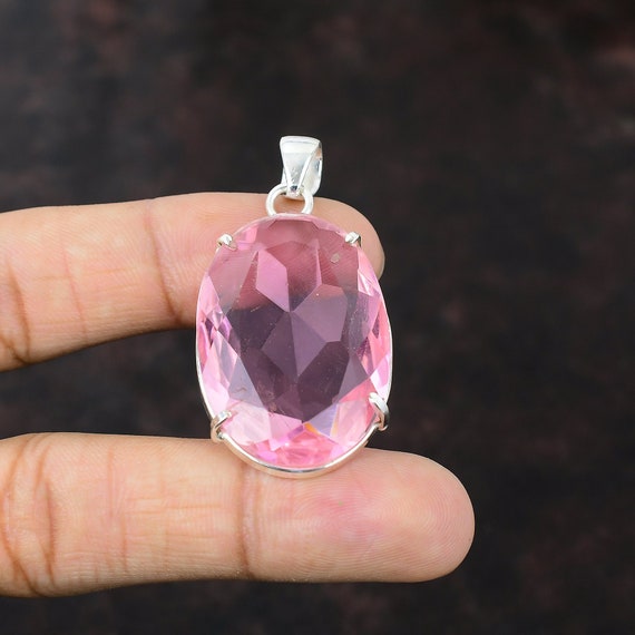 Handmade Oval Pink Kunzite Pendant: 925 Sterling Silver Gemstone Jewelry