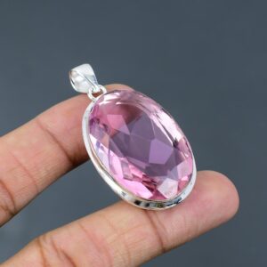 Handmade Oval Pink Kunzite Pendant: 925 Sterling Silver Jewelry