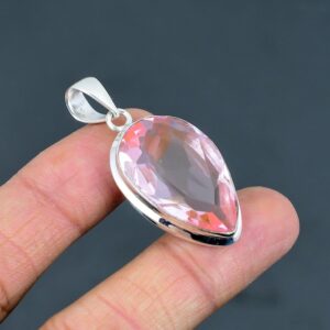 Handmade Pear Pink Kunzite Pendant: 925 Sterling Silver Gemstone Jewelry