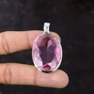 Handmade Pink Kunzite Pendant: Faceted 925 Sterling Silver Jewelry