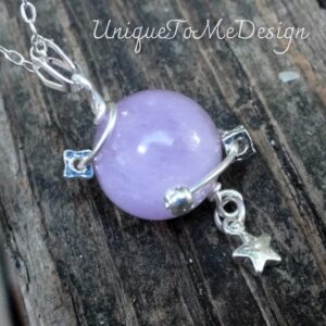 Handmade Pink Kunzite Planet Necklace: Sterling Silver Celestial Star Pendant