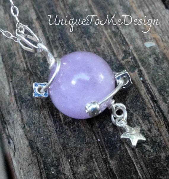 Handmade Pink Kunzite Planet Necklace: Sterling Silver Celestial Star Pendant