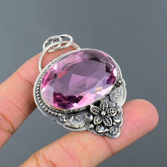 Handmade Pink Kunzite Pendant: Sterling Silver Flower Jewelry