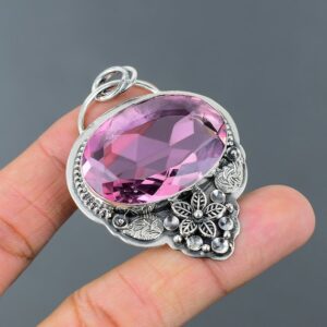 Handmade Kunzite Pendant: Sterling Silver Flower Jewelry