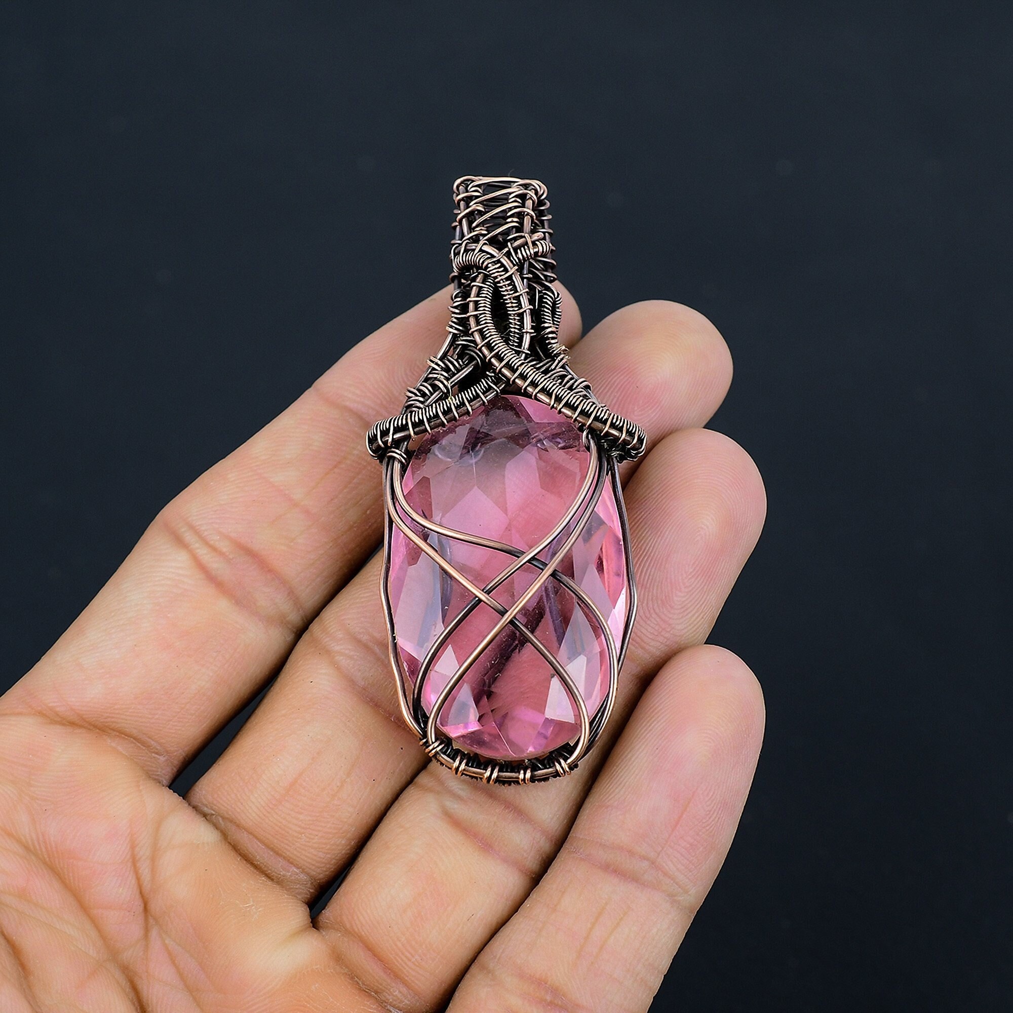 Infinity Love Pink Kunzite Gemstone Pendant Copper Wire Wrapped Pendant Copper Jewelry Handmade Pendant Infinity Gift To Her Kunzite Jewelry