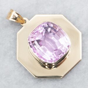 Modernist 14K Yellow Gold Kunzite Pendant, 22.24 Carats