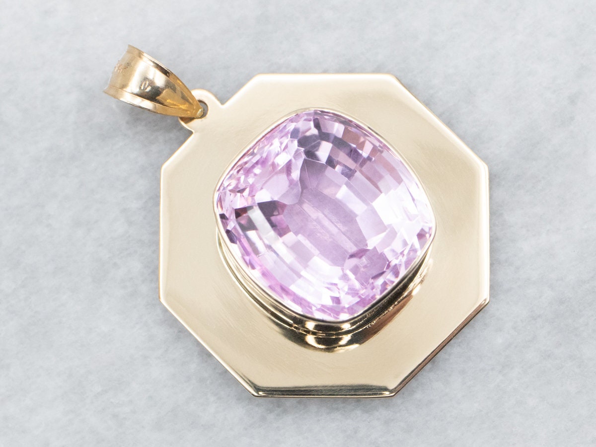 Modernist 14k Yellow Gold Kunzite Pendant, 22.24 Carats Modernist 14k Yellow Gold Kunzite Pendant, 22.24 Carats