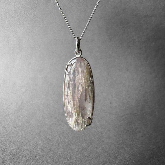 Natural Unheated Pink Kunzite Silver Necklace, Pink Color Kunzite Pendant, Large Size Kunzite Necklace, Special Piece, Kunzite Men Necklace