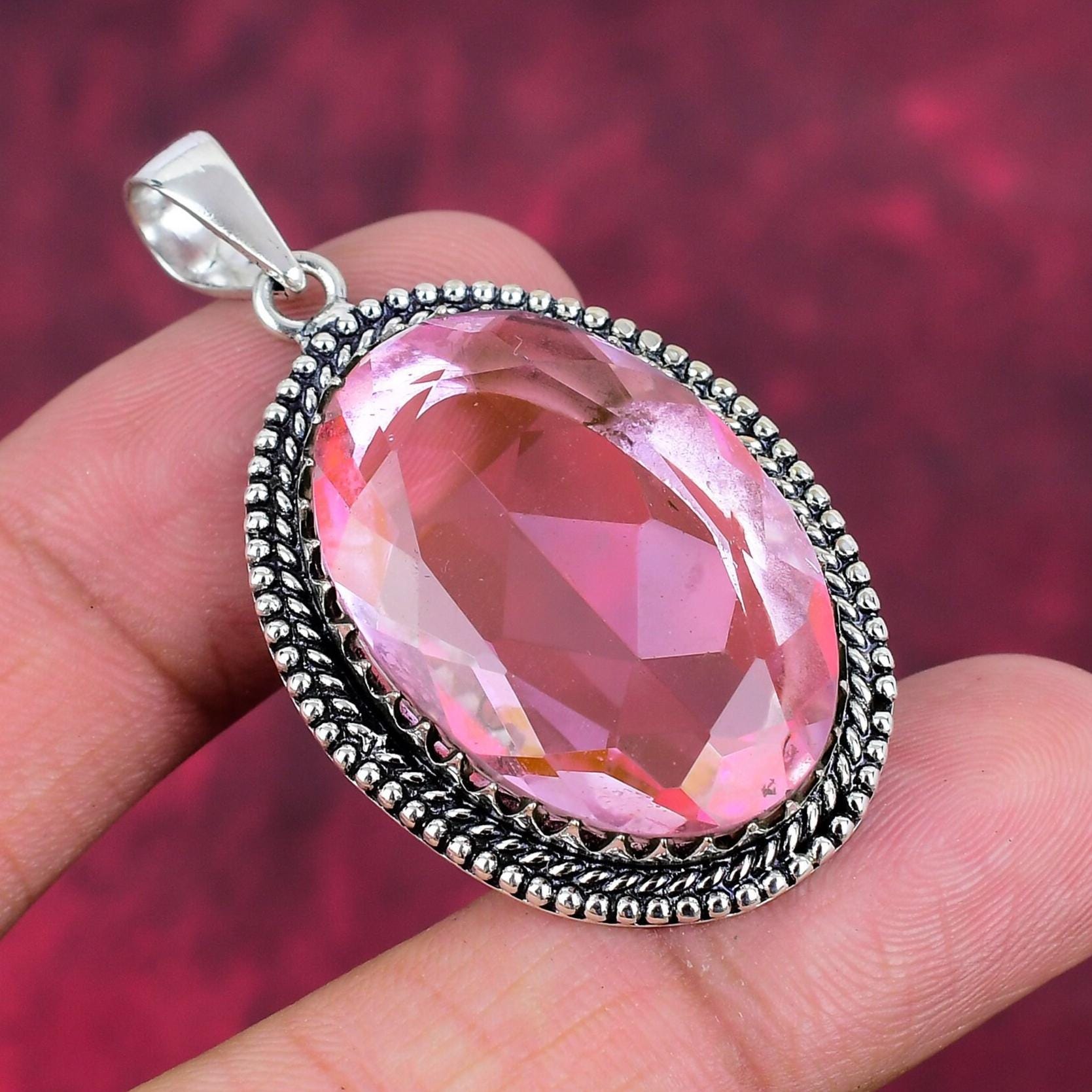 Pink Kunzite Pendant, 925 Sterling Silver Jewelry, Gemstone Jewelry, Handmade Pendant, Adjustable Chain Pendant Necklace Mothers Day Gifts.