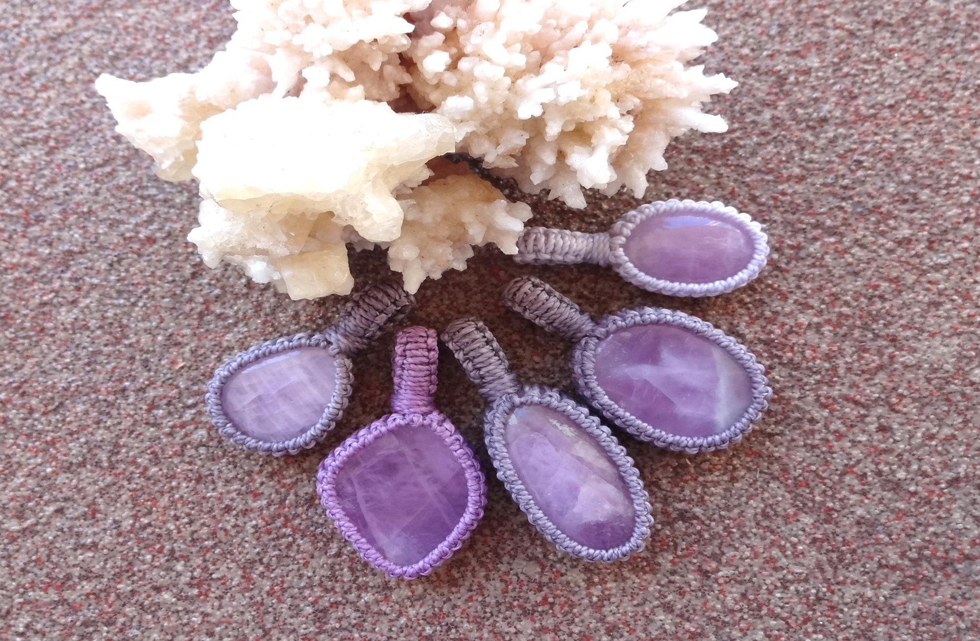 Pink Kunzite Delicate Stone Macrame Necklace, Depression Anxiety Healing Stones, August September Birthstone, Pink Gemstone Pendant Necklace