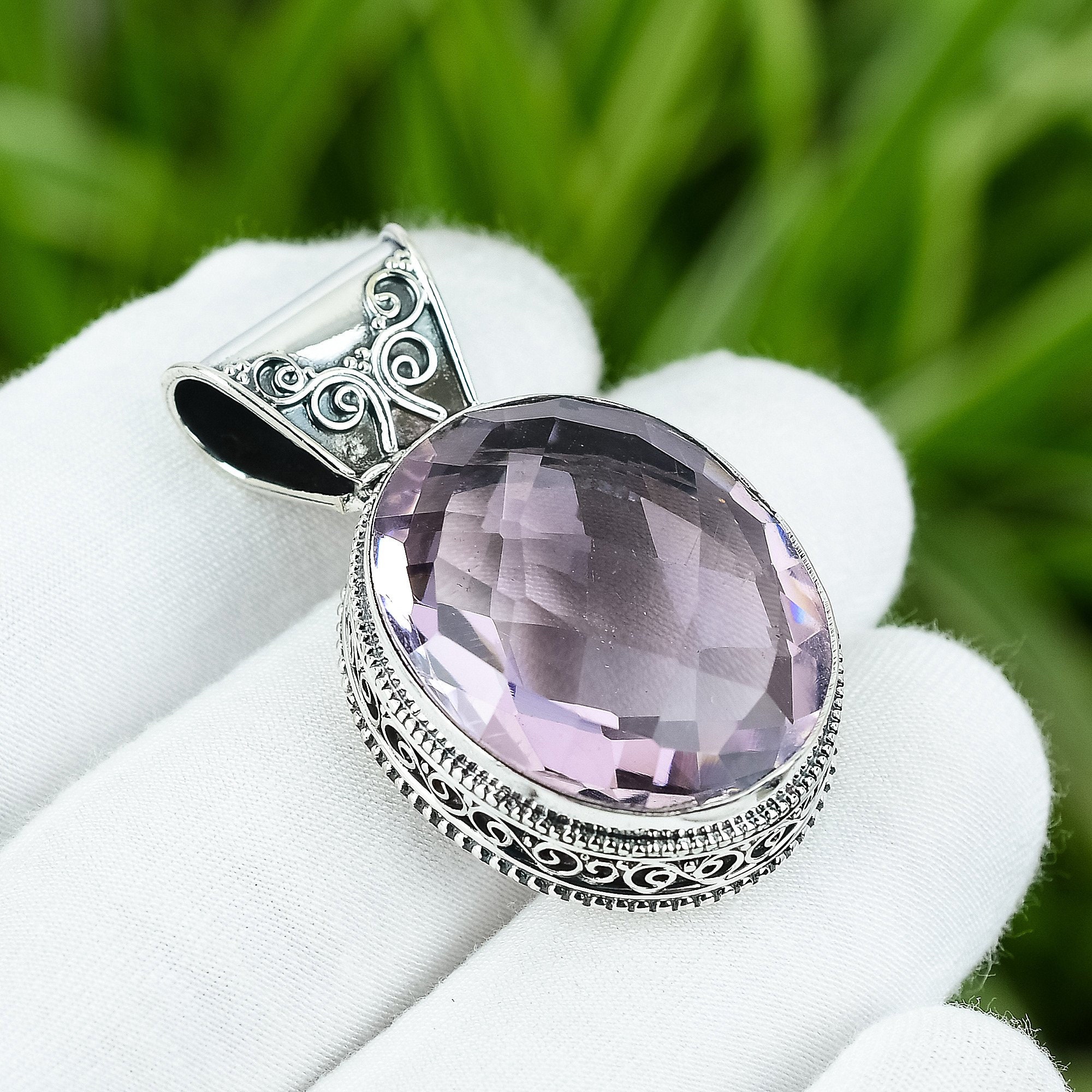 Pink Kunzite Gemstone Pendant: Handmade 925 Sterling Silver Boho Jewelry Pink Kunzite Gemstone Pendant: Handmade 925 Sterling Silver Boho Jewelry