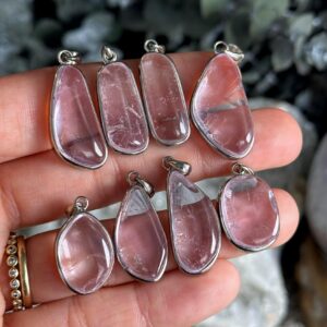 Rare Ice Pink Kunzite Pendant Necklace: Sterling Silver, 18" Chain