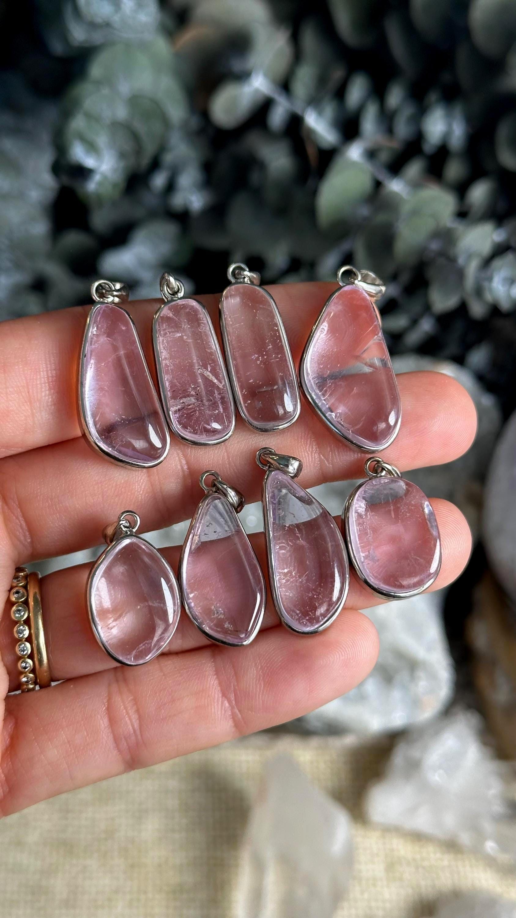 Rare Ice Pink Kunzite Pendant Necklace: Sterling Silver, 18" Chain