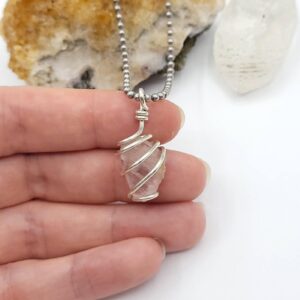 Raw Kunzite Necklace In Silver | Crystal For Love And Calm