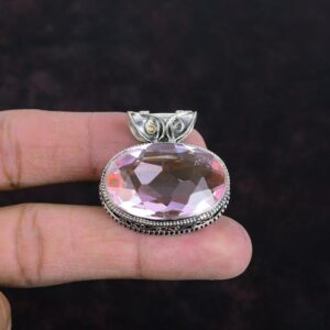 Vintage Faceted Pink Kunzite Pendant: Handmade 925 Sterling Silver Jewelry