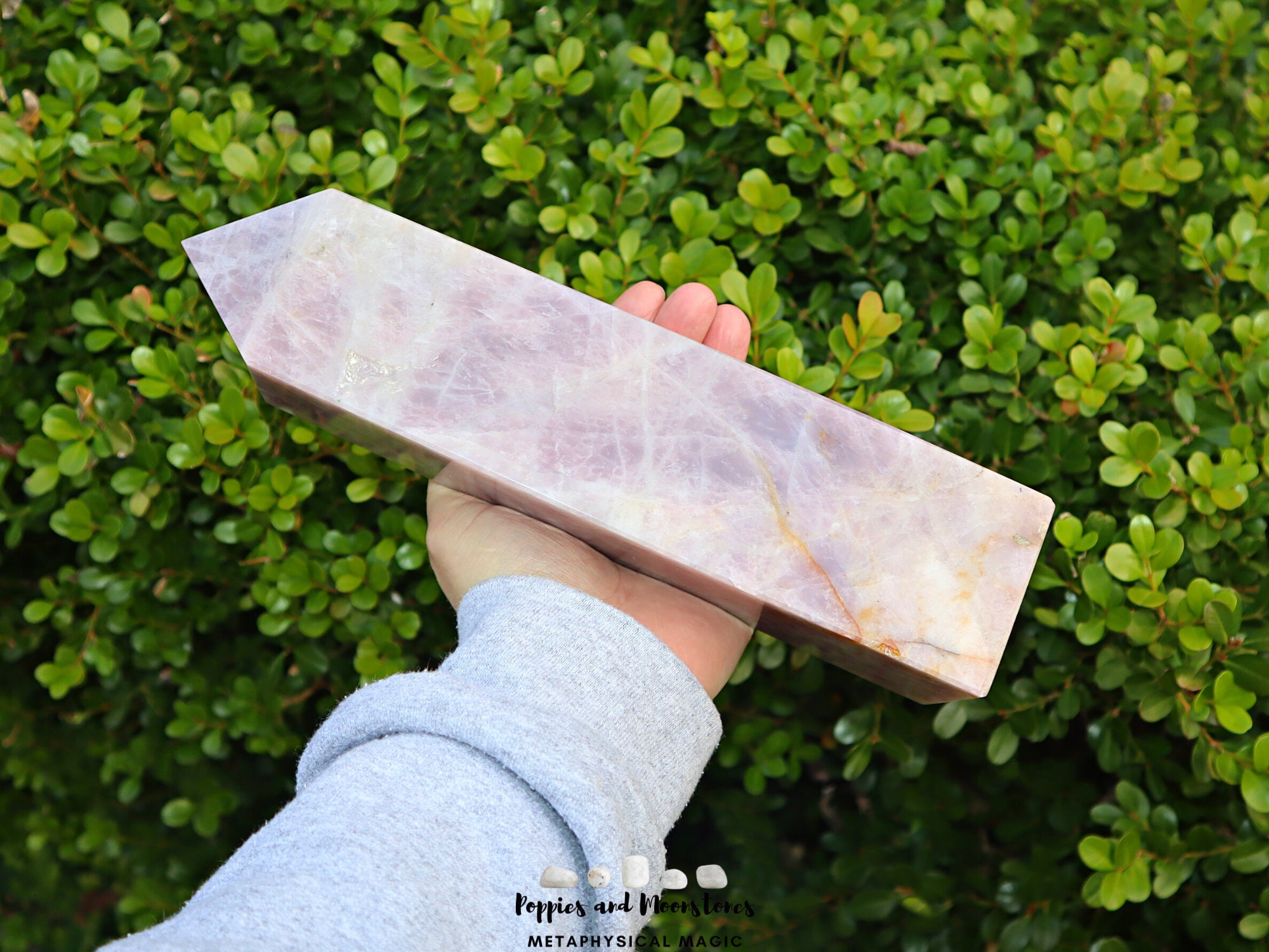 Supercharged Massive Kunzite Rare Tower Obelisk Wand For Heart Healing And Expansion Growth Joy- Reiki Infused- 4 Pounds, 12.5 Ounces