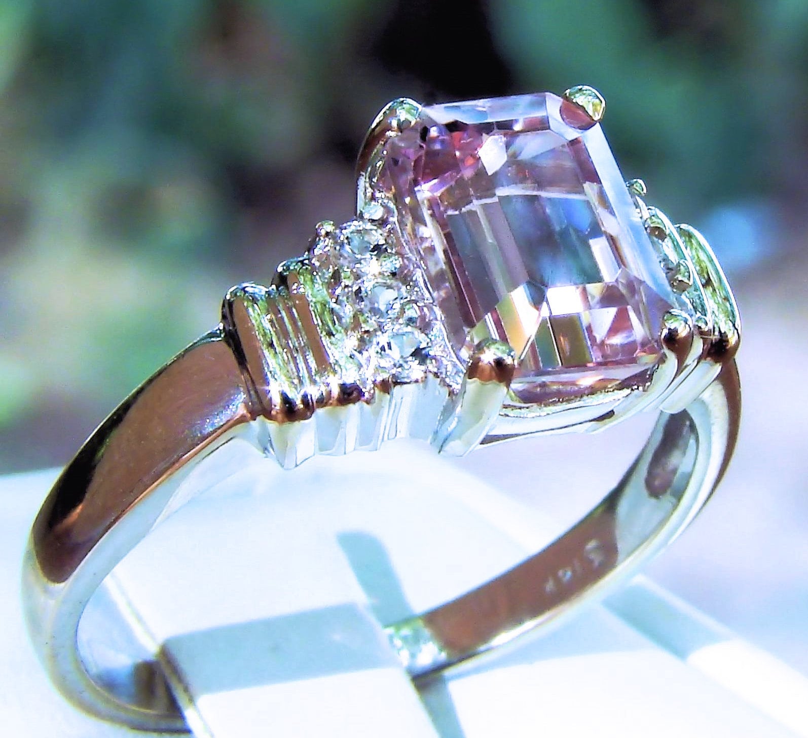 1.99ct. Genuine Kunzite Solitaire With Accents 14k Solid White Gold Ring, Size 7