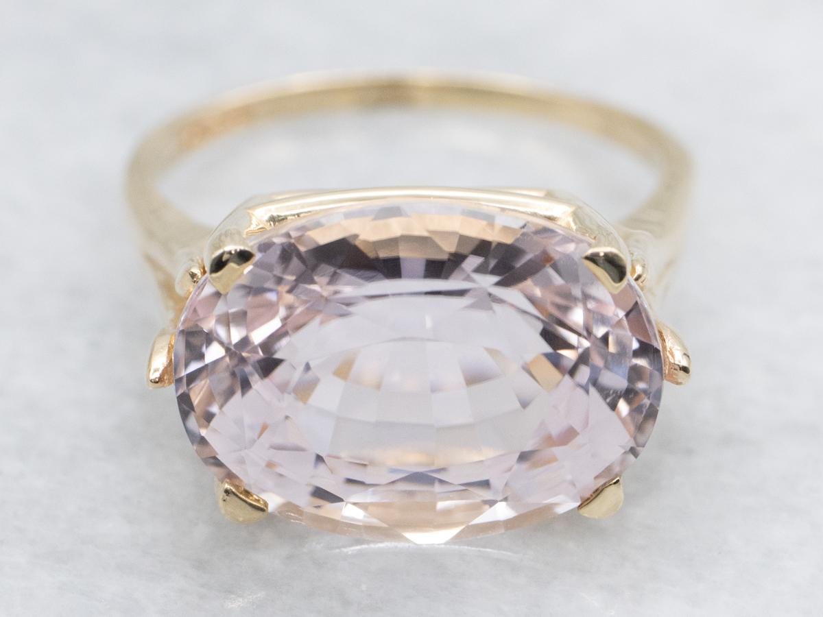 14k Yellow Gold Kunzite Cocktail Ring, 10.23 Carats