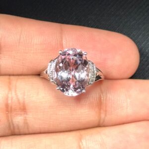 7.00 Ct Pink Kunzite Ring, Diamond Accent, 14K White Gold, Size 7