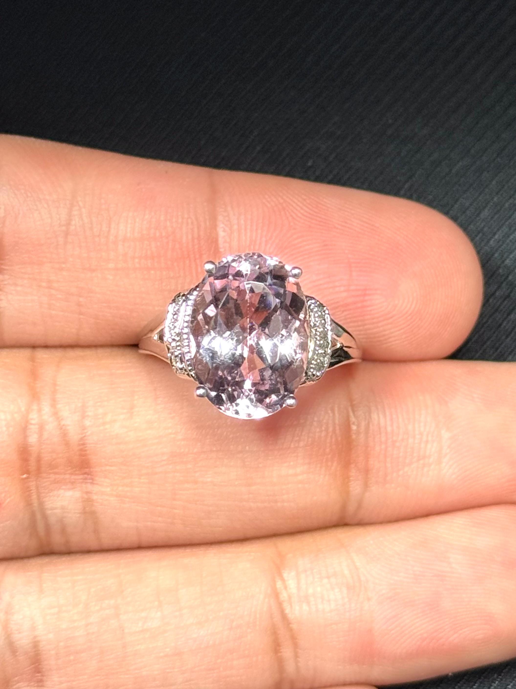 7.00 Ct Pink Kunzite Ring, Diamond Accent, 14k White Gold, Size 7 7.00 Ct Pink Kunzite Ring, Diamond Accent, 14k White Gold, Size 7