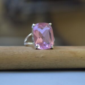 Cushion Pink Kunzite Ring: Sterling Silver Split Band