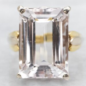 Emerald Cut Kunzite Cocktail Ring, 18K Two Tone Gold