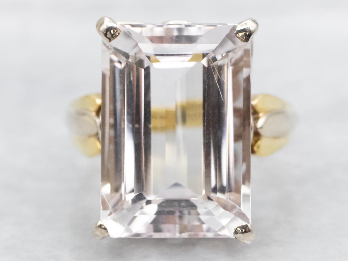 Emerald Cut Kunzite Cocktail Ring, 18k Two Tone Gold