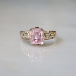 Emerald cut Kunzite Ring / Vintage Estate Sterling Silver 4.32 carat Traditional Emerald cut Bubblegum Pink Kunzite Solitaire Ring  Sz 11.25