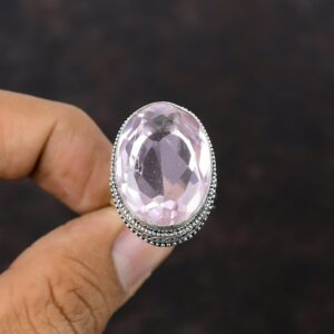Faceted Pink Kunzite Ring: Vintage Sterling Silver Gemstone Jewelry