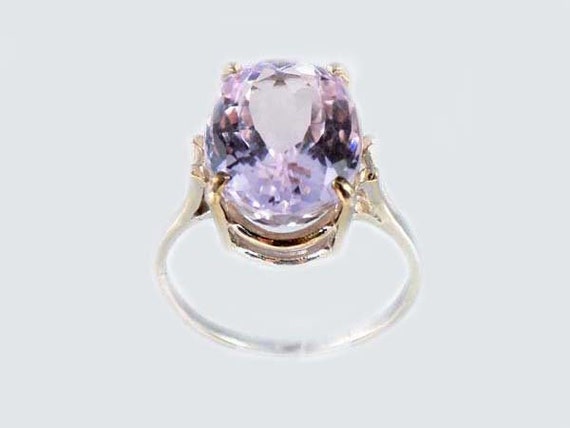 Gorgeous Kunzite Ring Ancient Good Luck Talisman, White Gold, Symbol Of Purity, Pale Pink Kunzite Gemstone, Frozen Pink, Antique Gem #65259