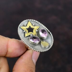 Handmade Pink Kunzite Ring: 18K Gold Plated Sterling Silver Adjustable Ring
