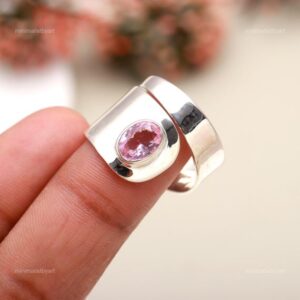 Natural Kunzite Ring: Oval Pink Gemstone, Sterling Silver Statement Jewelry