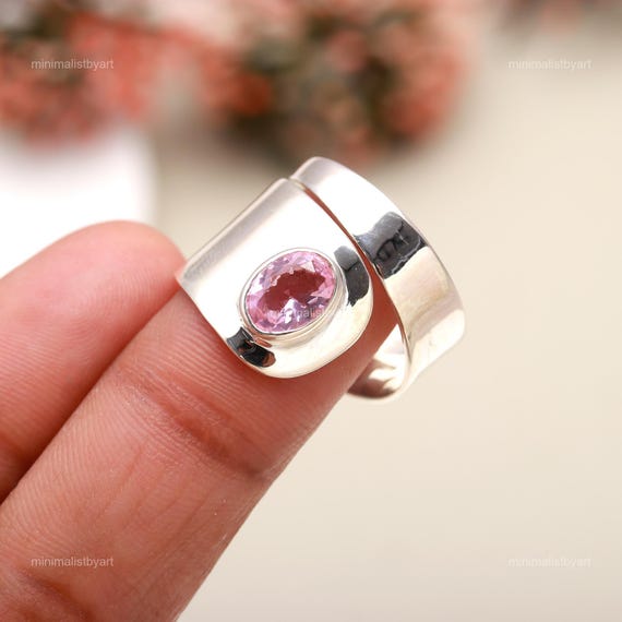 Natural Kunzite Ring: Oval Pink Gemstone, Sterling Silver Statement Jewelry
