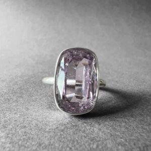 Natural Pink Kunzite Stone Silver Ring, Vibrant Pink Color, Bold And Solid Design