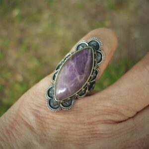 Kunzite Ring, Oxidized Sterling Silver Jewelry, Size 6 3/4 Rings