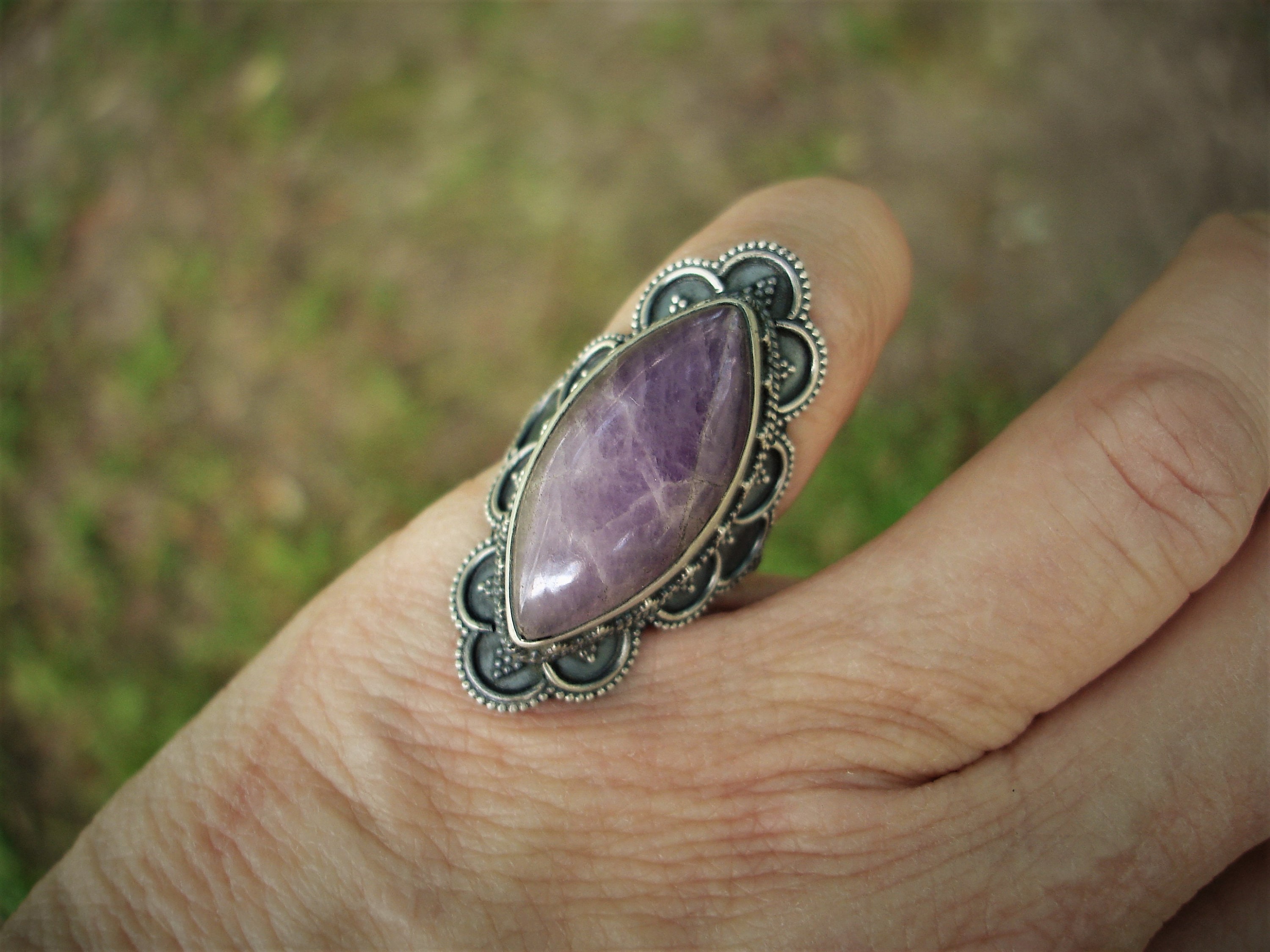 Kunzite Ring, Oxidized Sterling Silver Jewelry, Size 6 3/4 Rings