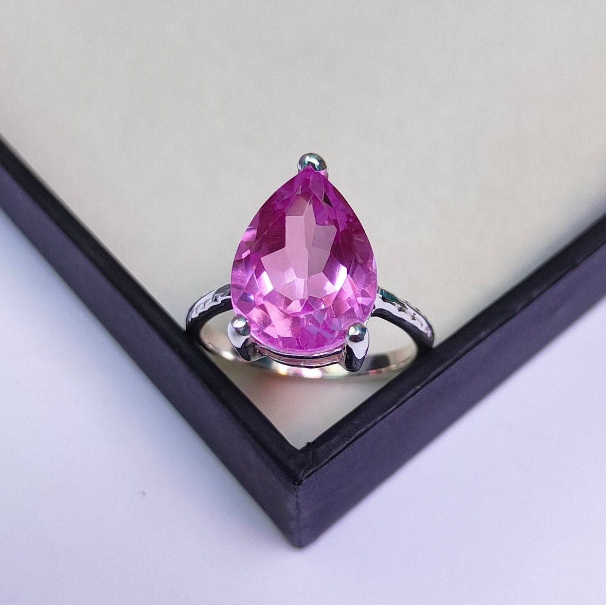 Kunzite Ring, Pear Cut Kunzite Ring, 925 Sterling Silver Ring, Kunzite Doublet Quartz Ring, Kunzite Engagement Ring, Hand Made Ring