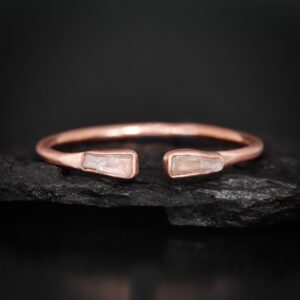 Rose Gold Pink Kunzite Ring. Rustic Solid Gold Adjustable Everyday Stacking Pink Kunzite Band