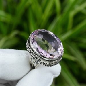 Pink Kunzite Ring: Oval Gemstone, 925 Sterling Silver, Handmade
